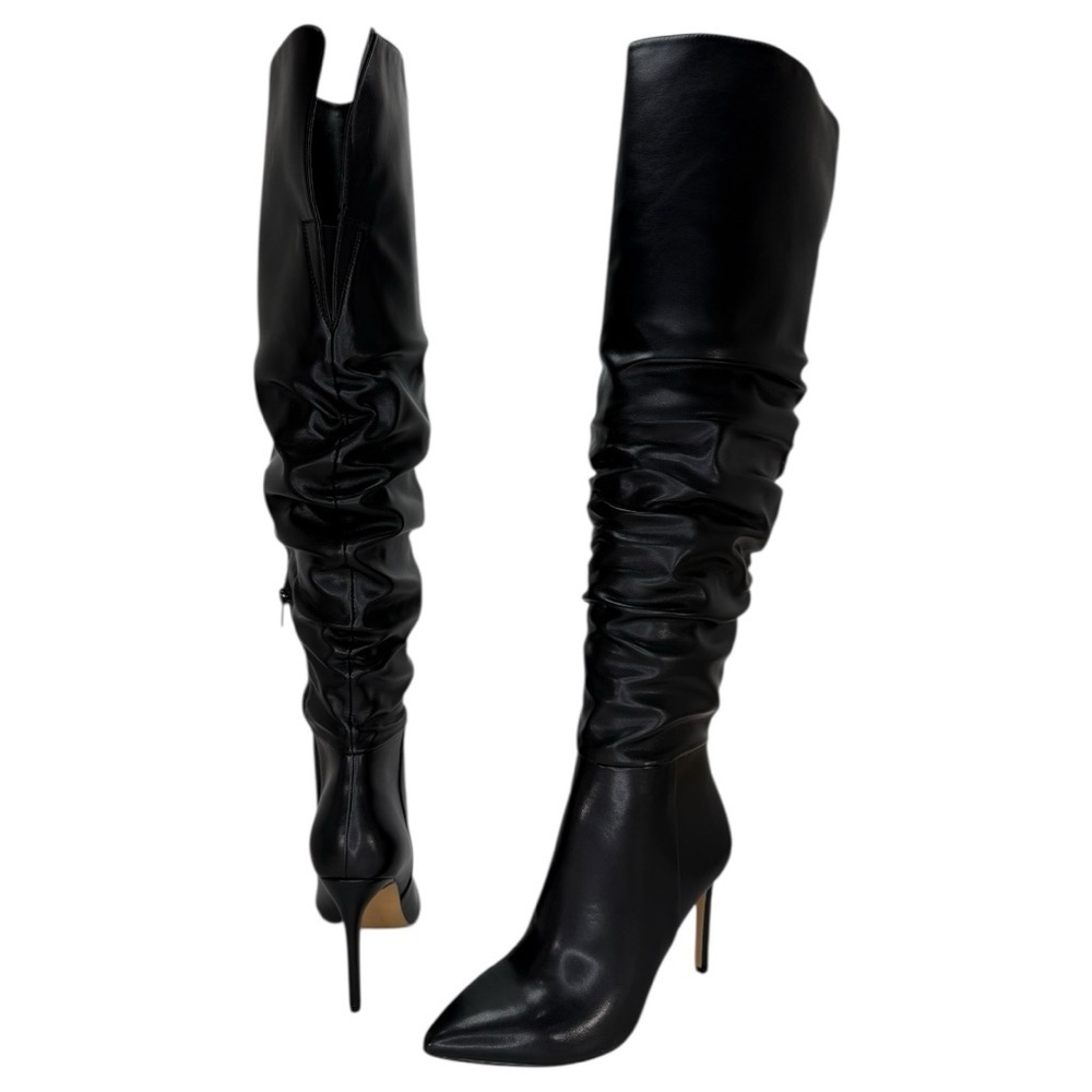 INC Iyonna Black Faux Leather Ruched Shaft OTK Heeled Womens Boots Size 8M - Picture 11 of 12